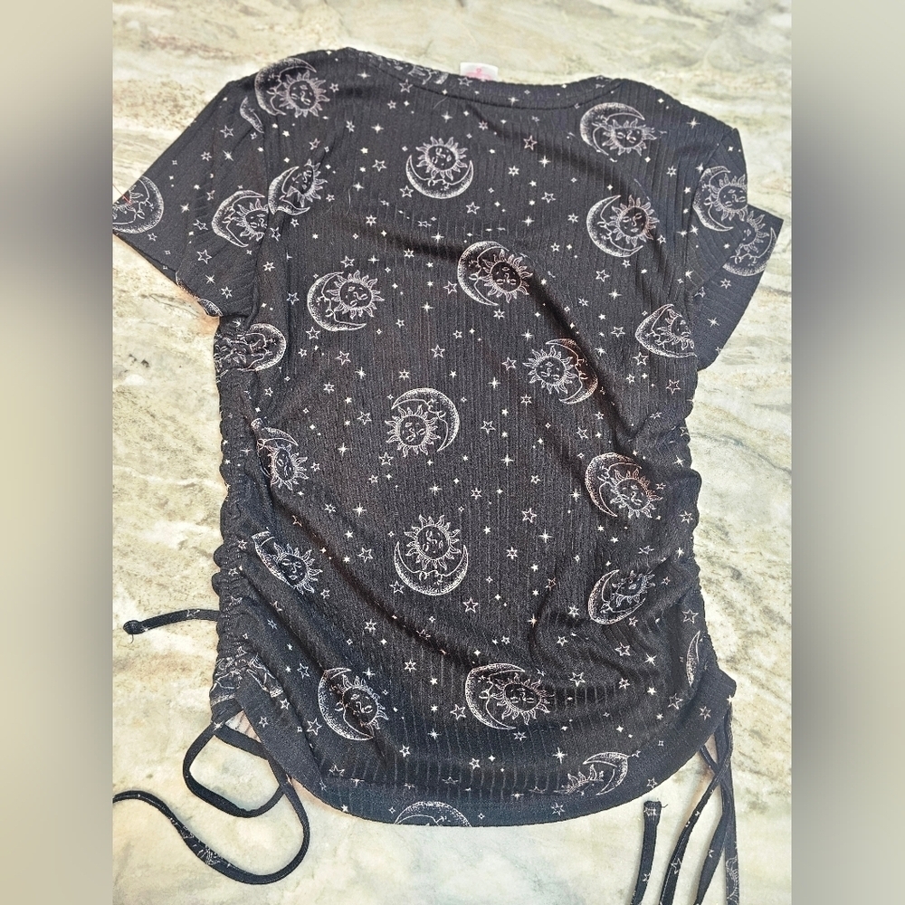 Celestial Print Ruched Drawstring Top | 1989 | Size M - Picture 8 of 8